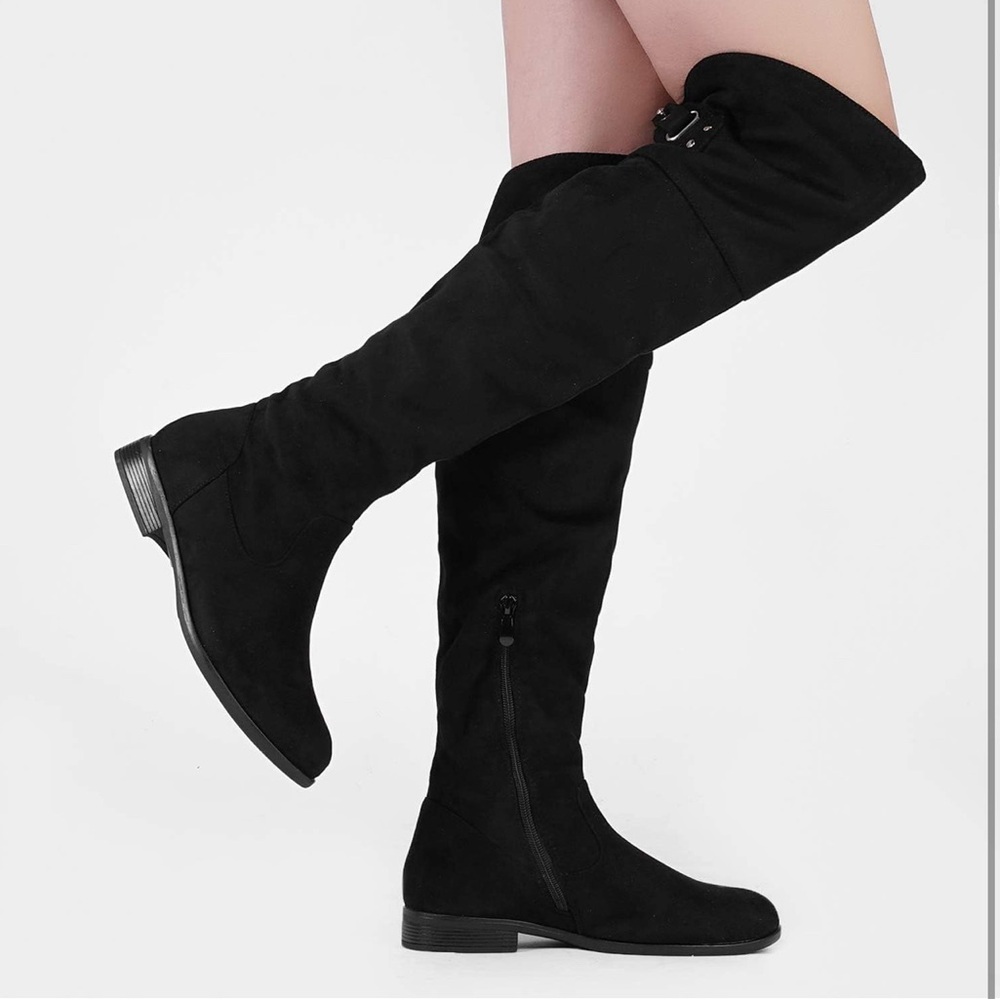 Dream Pairs Hi Flat Black Over The Knee Stretchy Thigh High Boots - Picture 2 of 9